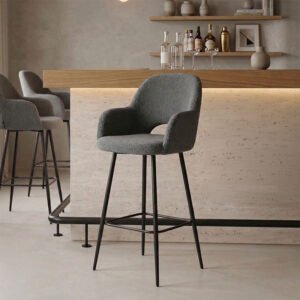 Σκαμπό bar Renish House Genius μπουκλέ γκρι-μεταλλικό μαύρο πόδι 51x57x114εκ