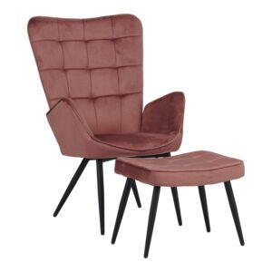 Πολυθρόνα με υποπόδιο Dorita House Genius βελούδο σάπιο μήλο-πόδι μαύρο μέταλλο 68.5x76x103εκ