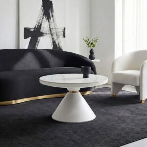 Τραπέζι σαλονιού Coozlin Inart sintered stone σε απόχρωση λευκό μαρμάρου με λευκό-χρυσό μέταλλο Φ70x40εκ