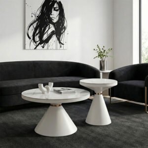 Βοηθητικά τραπέζια Coozlin Inart sintered stone σε απόχρωση λευκό μαρμάρου με λευκό-χρυσό μέταλλο
