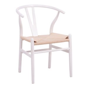 Καρέκλα Wishbone House Genius rubberwood-σχοινί σε λευκή απόχρωση 53.5x57x74εκ