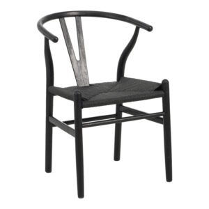Καρέκλα Wishbone House Genius rubberwood-σχοινί σε μαύρη απόχρωση 53.5x57x74εκ