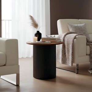 Βοηθητικό τραπέζι Dovel House Genius mdf σε καρυδί-μαύρο μέταλλο Φ50x50εκ