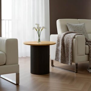 Βοηθητικό τραπέζι Dovel House Genius mdf σε sonoma -μαύρο μέταλλο Φ50x50εκ