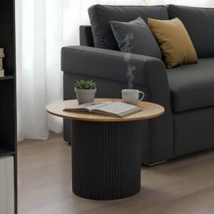 Τραπέζι σαλονιού Dovel House Genius mdf σε sonoma-μαύρο μέταλλο Φ70x45εκ