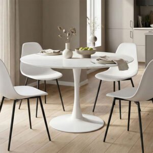 Tραπέζι Balou House Genius mdf σε λευκή απόχρωση με όψη μαρμάρου Φ120x73εκ