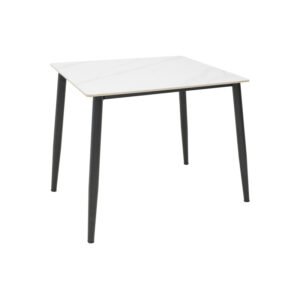 Τραπέζι Gustas House Genius λευκό μαρμάρου sintered stone-μαύρο μέταλλο 80x80x76εκ