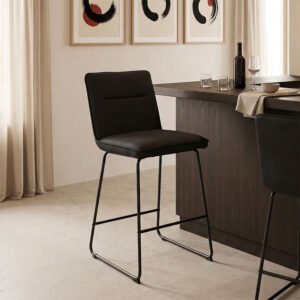 Σκαμπό μπαρ Essential House Genius ύφασμα μαύρο-πόδι μάυρο μεταλλικό 53x64.5x107εκ
