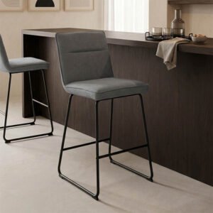 Σκαμπό μπαρ Essential House Genius ύφασμα γκρι-πόδι μάυρο μεταλλικό 53x64.5x107εκ