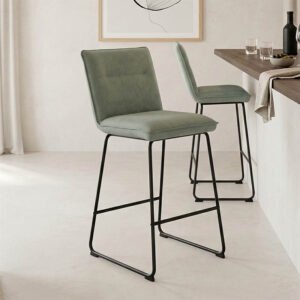 Σκαμπό μπαρ Essential House Genius ύφασμα χακί-πόδι μάυρο μεταλλικό 53x64.5x107εκ