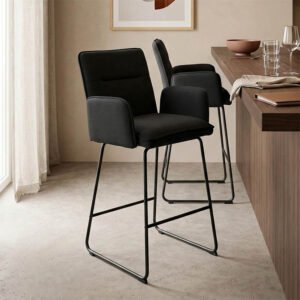 Σκαμπό μπαρ Essential House Genius ύφασμα μαύρο-πόδι μαύρο μεταλλικό 57x64.5x107εκ