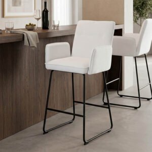 Σκαμπό μπαρ Essential House Genius ύφασμα λευκό-πόδι μαύρο μεταλλικό 57x64.5x107εκ