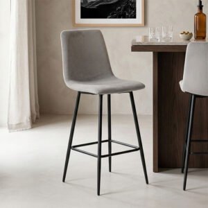 Σκαμπό μπαρ Grato House Genius ύφασμα γκρι-πόδι μαύρο μεταλλικό 43.5x55x114εκ