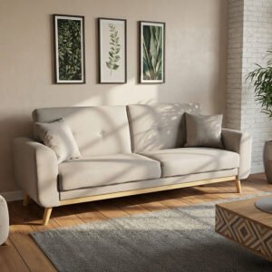 Καναπές-κρεβάτι Carmelo House Genius με μπεζ-γκρι ύφασμα 214x80x86εκ