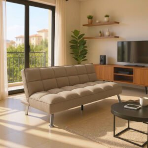 Καναπές-κρεβάτι Rebel House Genius 3θέσιος με ύφασμα μπεζ-καφέ 189x92x82εκ