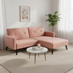 Καναπές γωνία-κρεβάτι με υποπόδιο Dream House Genius σάπιο μήλο βελούδο 209x157x80εκ