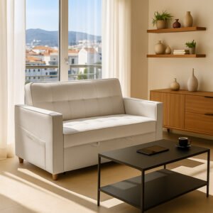 Καναπές-κρεβάτι Commit House Genius 2θέσιος ύφασμα σε μπεζ-γκρι απόχρωση 142x93x90εκ