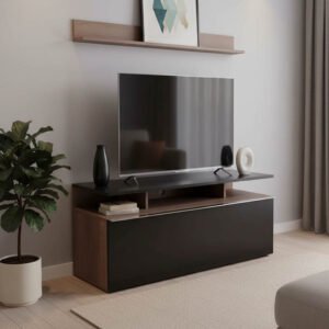 Έπιπλο τηλεόρασης Temano House Genius σε μαύρη gloss-καρυδι απόχρωση 117x40x48εκ
