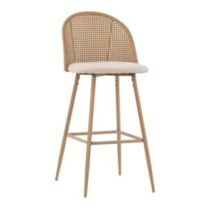 Σκαμπό μπαρ Kace House Genius φυσικό pe rattan-φυσικό ύφασμα-φυσικό μέταλλο 43x55x102εκ