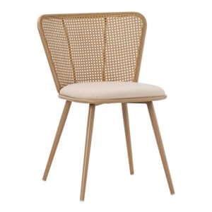 Καρέκλα Daniele House Genius φυσικό pe rattan-μπεζ ύφασμα-φυσικό μέταλλο 46.5x57.5x77.5εκ