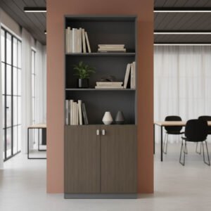 Βιβλιοθήκη γραφείου επαγγελματική Denith House Genius ανθρακί-καρυδί 80x40x200εκ