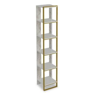 Βιβλιοθήκη Marble House Genius χρώμα λευκό μαρμάρου-χρυσό 32x31,5x178,5εκ