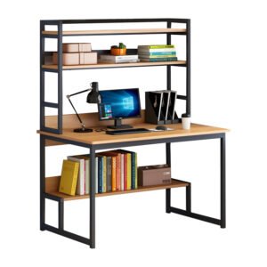 Γραφείο Damp House Genius με ραφιέρα-MDF φυσικό-μαύρο 100x60x154εκ