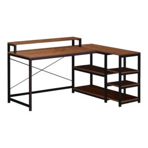 Γραφείο γωνιακό αναστρέψιμο Tebul House Genius MDF-metal σε καρυδί απόχρωση 130x60x88εκ