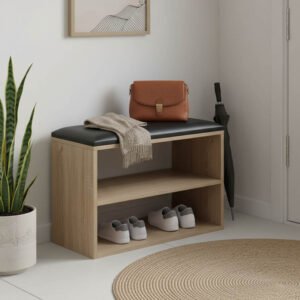 Παπουτσοθήκη-Σκαμπό Kiana House Genius 4 ζεύγων με μαξιλάρι σε φυσική απόχρωση 60x32x44εκ