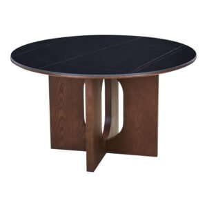 Τραπέζι Merge House Genius sintered stone-mdf σε μαύρο μαρμάρου με καρυδί βάση Φ130x75εκ