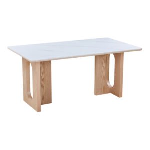 Τραπέζι Benqui House Genius sintered stone-mdf σε λευκό μαρμάρου με βάση σε φυσική απόχρωση 160x90x75εκ