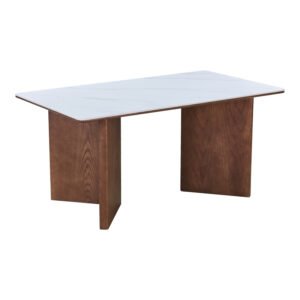 Τραπέζι Versy House Genius sintered stone-mdf σε λευκό μαρμάρου με καρυδί βάση 160x90x75εκ