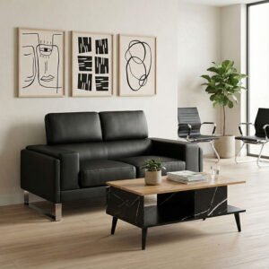 Καναπές Shea House Genius 2θέσιος pu μαύρο-inox 158x80x87εκ