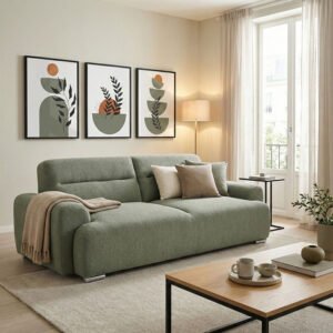 Kαναπές-κρεβάτι τριθέσιος Harmonious House Genius μπουκλέ λαδι 223.5x92x81εκ