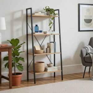 Βιβλιοθήκη- Ραφιέρα Ramon House Genius φυσικό-μαύρο 60x23x145,5εκ