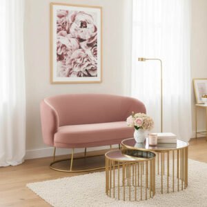 Καναπές 2θέσιος Rony House Genius βελούδο σάπιο μήλο-χρυσό 132x82x83εκ