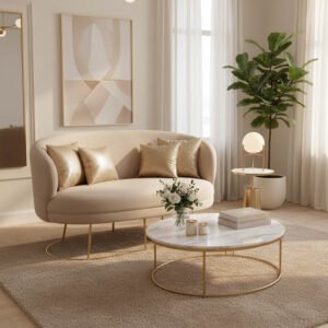 Καναπές διθέσιος Rony House Genius βελούδο μπεζ-πόδι χρυσό μέταλλο 135x75x85εκ