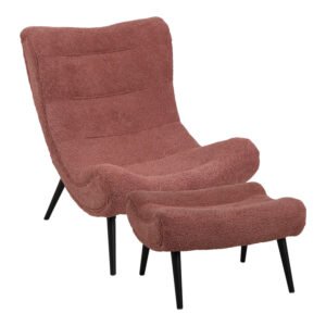 Πολυθρόνα με υποπόδιο Silla House Genius μπουκλέ ύφασμα σε σάπιο μήλο απόχρωση 97x80x100εκ