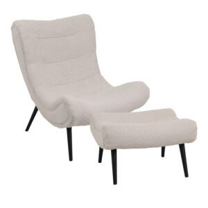 Πολυθρόνα με υποπόδιο Silla House Genius μπουκλέ ύφασμα σε μπεζ απόχρωση 97x80x100εκ