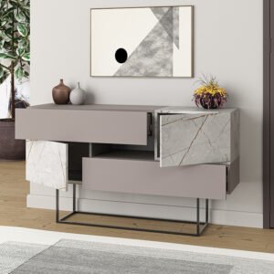 Μπουφές Roberta House Genius μόκα με γκρι-μπεζ μαρμάρου 145x40x82εκ