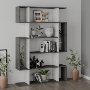 Βιβλιοθήκη MITO House Genius σε χρώμα antique γκρι-λευκό 108.5x25.5x161εκ