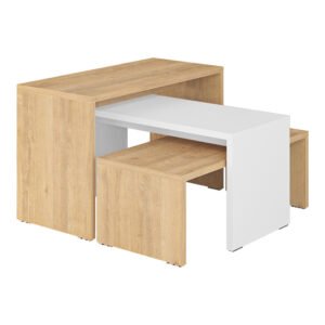 Τραπέζια σαλονιού Kantar House Genius σετ 3τεμ σε oak-λευκή απόχρωση 65x30x39εκ