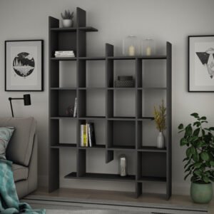 Βιβλιοθήκη Manco House Genius σε ανθρακί απόχρωση 122x25.5x188εκ