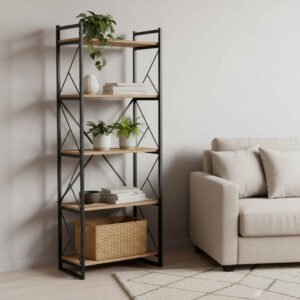 Βιβλιοθήκη Baker House Genius καρυδί-μαύρο 66x34x180εκ