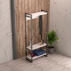 Έπιπλο εισόδου με κρεμάστρα Baker House Genius μαύρο μέταλλο και μελαμίνη σε λευκή απόχρωση 90x34x180εκ