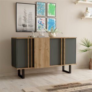 Μπουφές Amanda I House Genius σε ανθρακί-καρυδί απόχρωση 160x74x79εκ