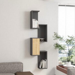 Ραφιέρα τοίχου Kongo House Genius σε oak- ανθρακί απόχρωση 44x20x159εκ
