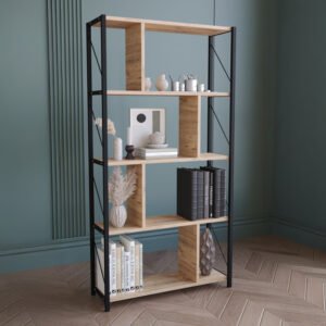 Ραφιέρα-Βιβλιοθήκη Fitabo House Genius μαύρο μέταλλο σε oak απόχρωση 75x22x151εκ
