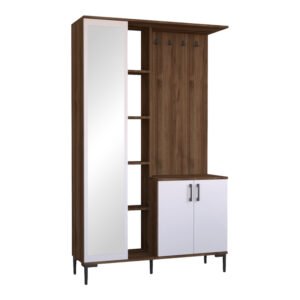 Έπιπλο εισόδου Melena House Genius με καθρέπτη-κρεμάστρα λευκό-καρυδί 120x37.5x199εκ