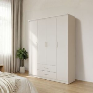Ντουλάπα ρούχων τετράφυλλη Olympus House Genius σε λευκή απόχρωση 159x57x183εκ